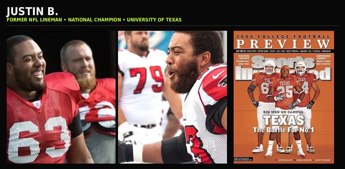 Justin B., former NFL lineman, training transformation